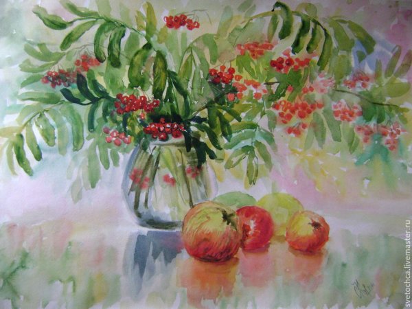 Рябина акварелью