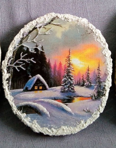 Зимний пейзаж акриловыми красками