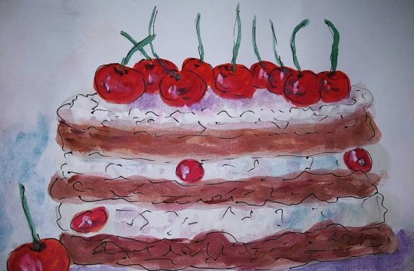 Тортик гуашью для детей