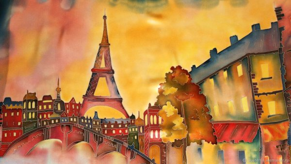 Эйфелева башня в Париже рисунок красками