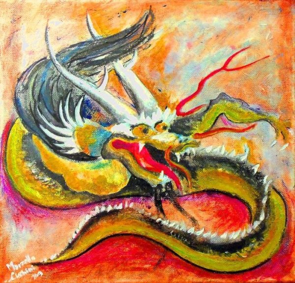 Дракон акварельными карандашами