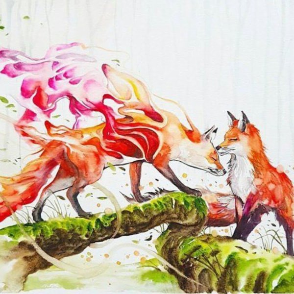 Гуашь лиса зимой