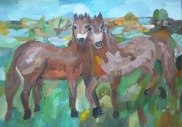 Конь гуашью