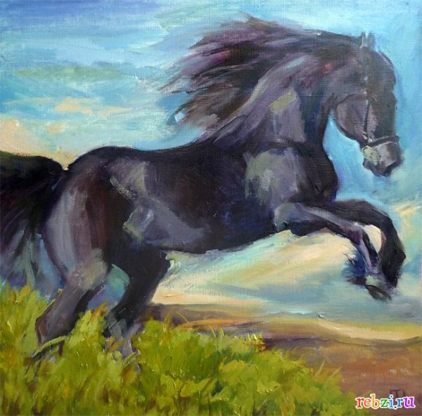 Лошадь гуашью