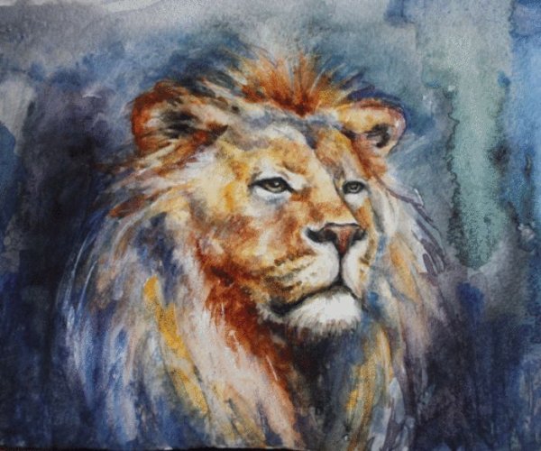 Лев акварелью морда