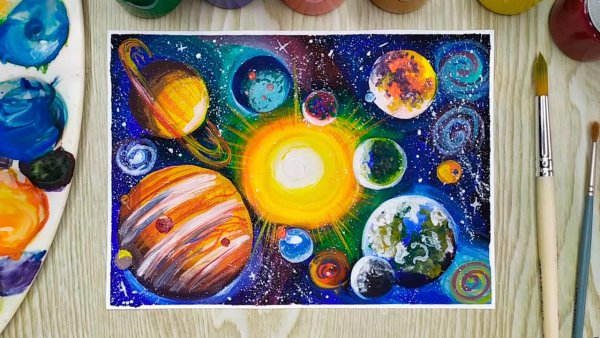 Рисование планеты гуашью