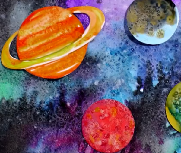 Рисование акварелью и солью космос