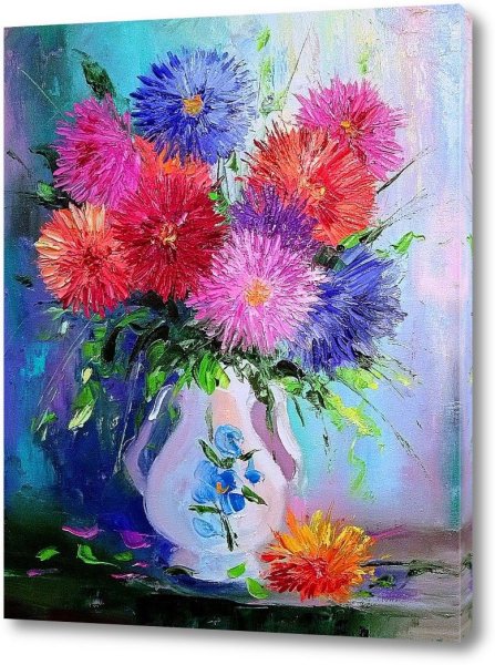 Астры гуашью