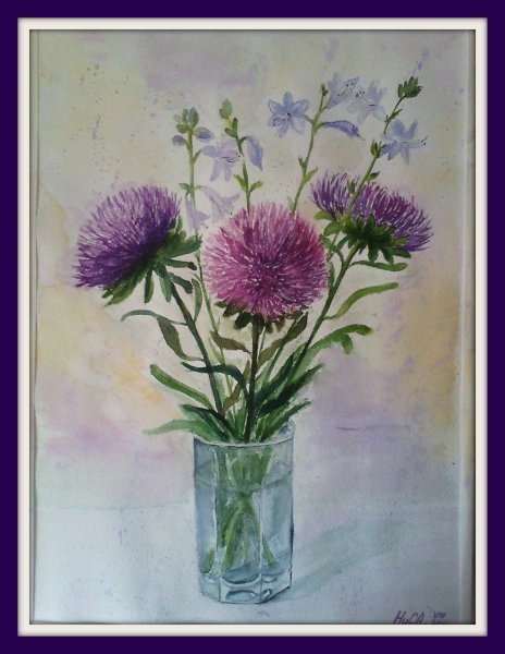 Астры акварелью