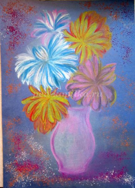 Букет цветов пастелью для детей