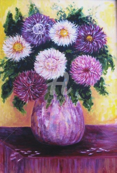 Астры в вазе гуашь