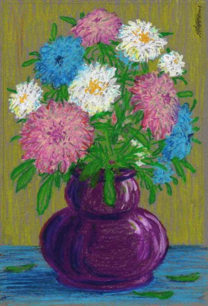 Астры гуашью