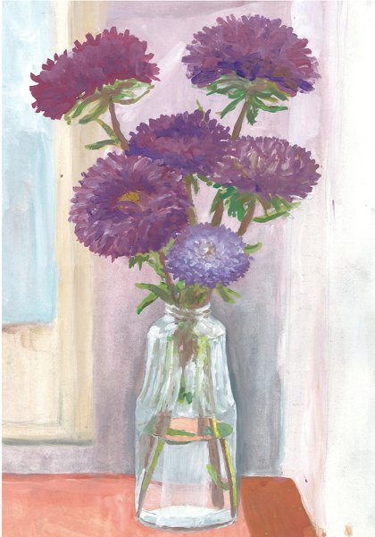 Сиреневая Астра гуашь Малеева