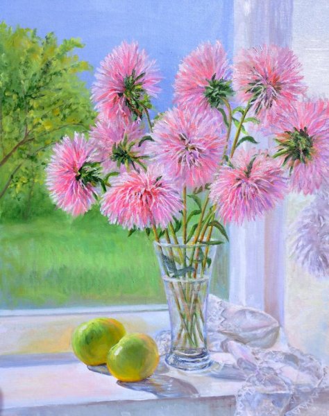 Натюрморт астры в вазе