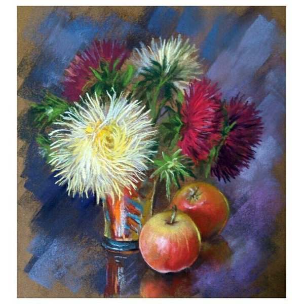 Картина маслом хризантемы