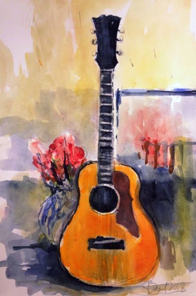 Гитара акварель