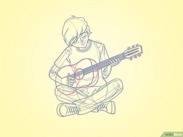 Рисование гитары акварелью