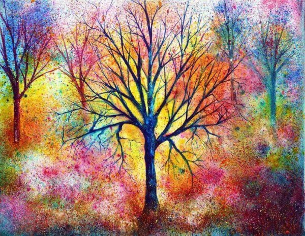 Осеннее дерево пастелью