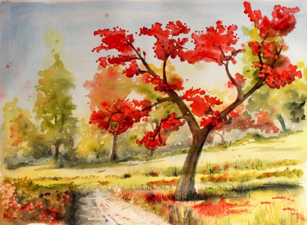 Рисование осеннего пейзажа