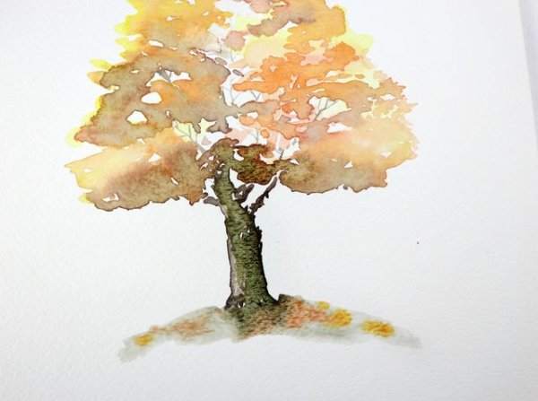 Рисование осеннего дерева акварель