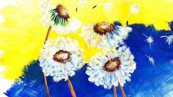 Одуванчики гуашью для детей