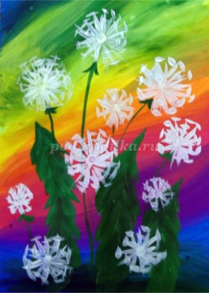 Рисование одуванчика гуашью для детей