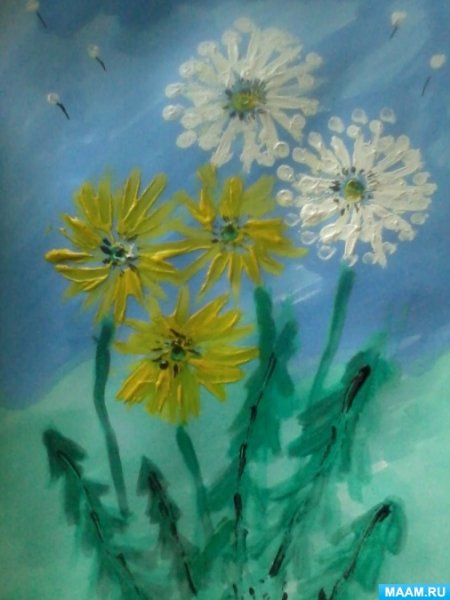 Одуванчики гуашью для детей
