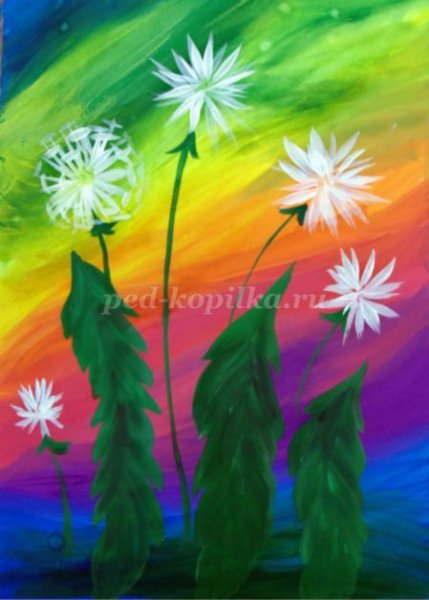 Одуванчики гуашью для детей