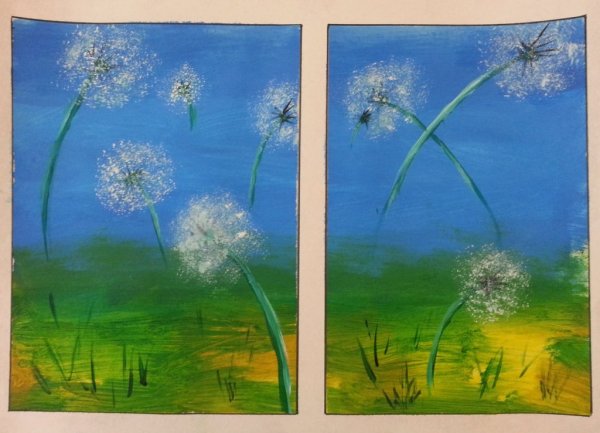 Одуванчики гуашью для начинающих