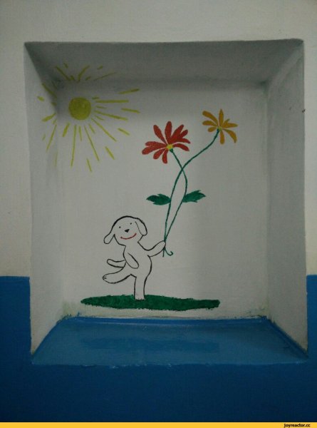 Рисунки гуашью на стене