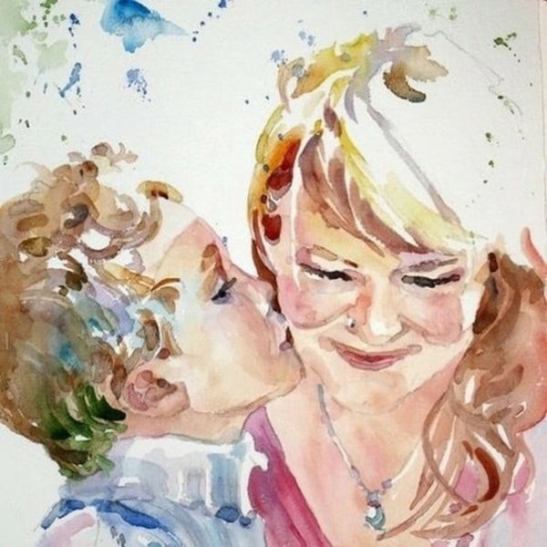 Женщина с ребенком акварель