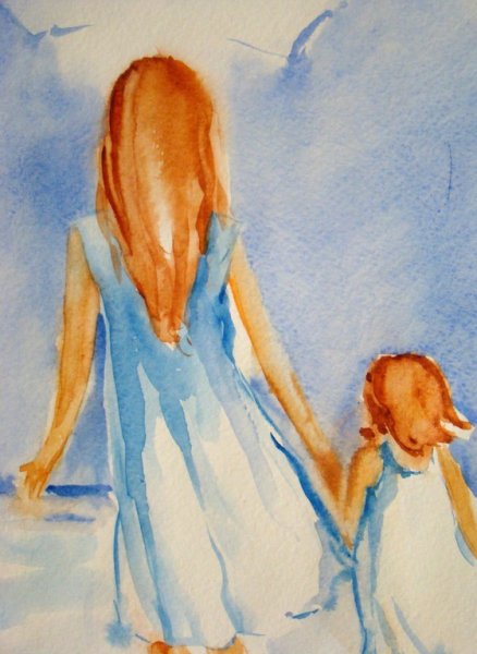 Картина мать и дочь со спины