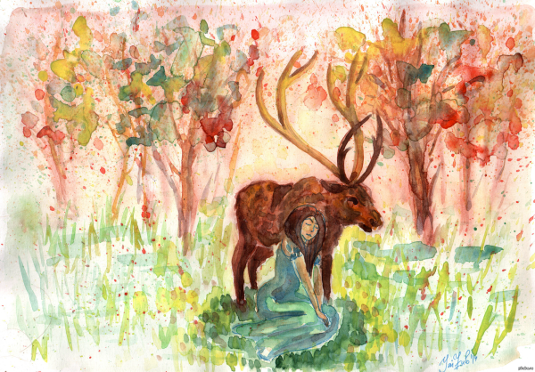 Лось красками