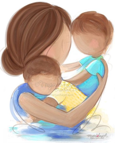 Мама с двумя детьми мультяшные