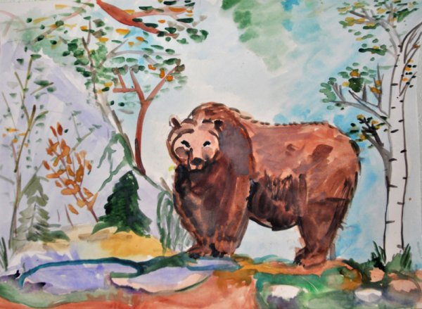 Медведь гуашью