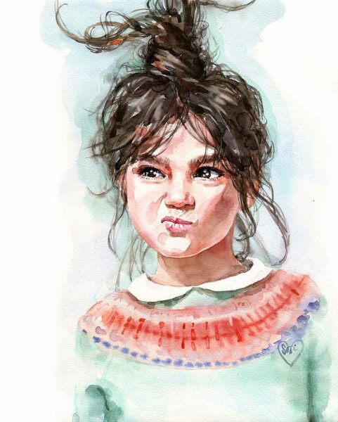 Портрет девушки акварелью