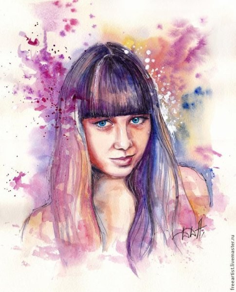 Лицо девушки акварелью