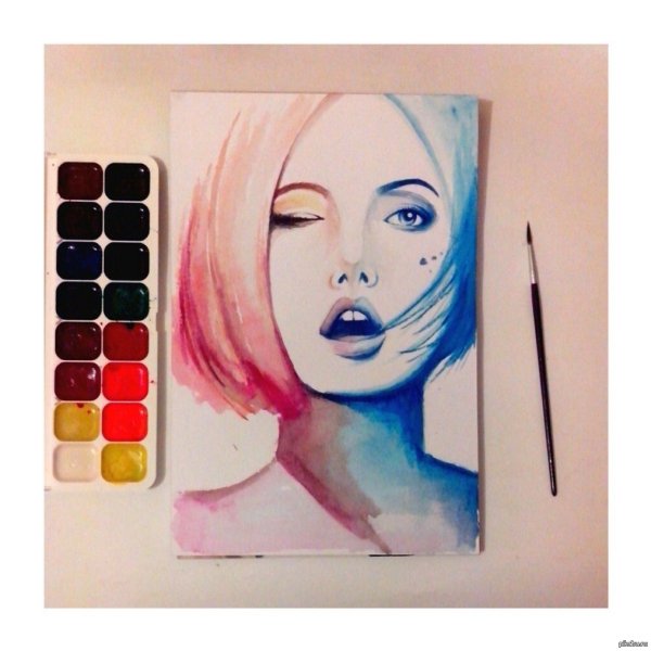 Анджелина Джоли портрет акварелью