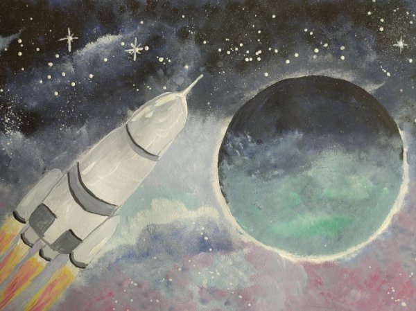 Ракета в космосе гуашью