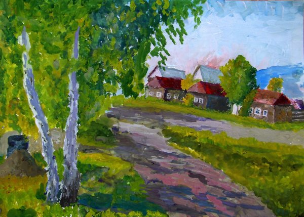 Пейзаж с элементами архитектуры гуашь