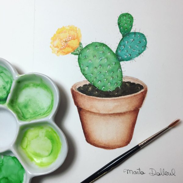 Рисование красками Кактус