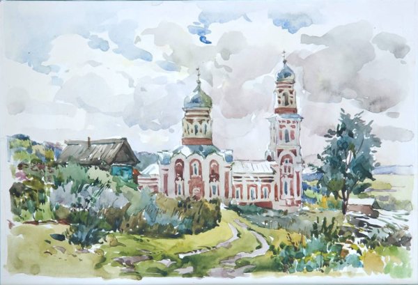 Храм живопись акварелью
