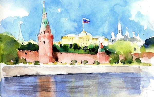 Кремль акварель