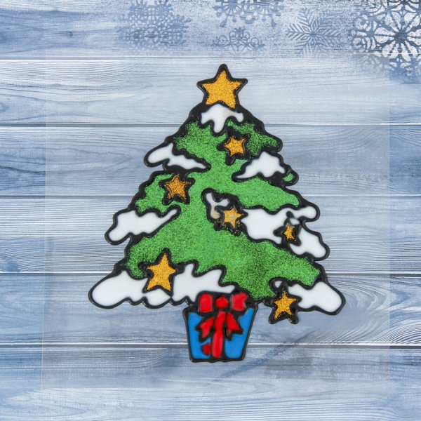 Елка на стекле гуашью