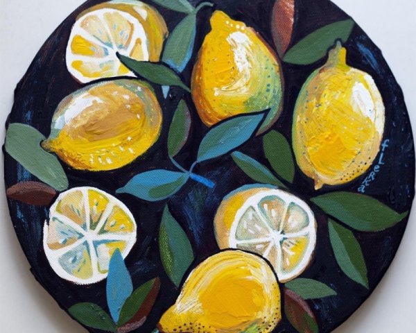 Лимоны на круглом холсте