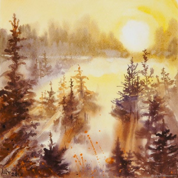 Акварель Солнечный лес
