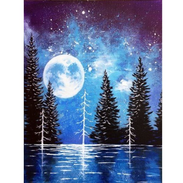 Ночной пейзаж гуашью