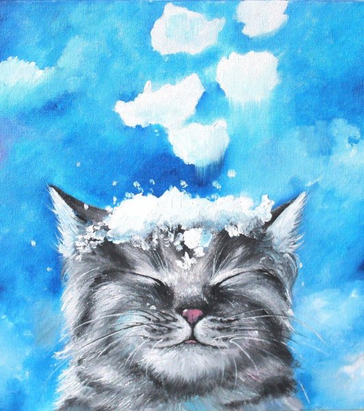Котики в снегу гуашью