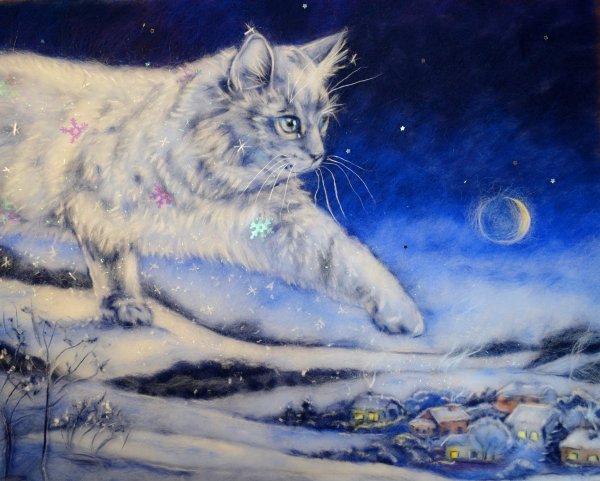 Снежный кот живопись