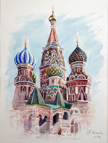 Храм Василия Блаженного акварель